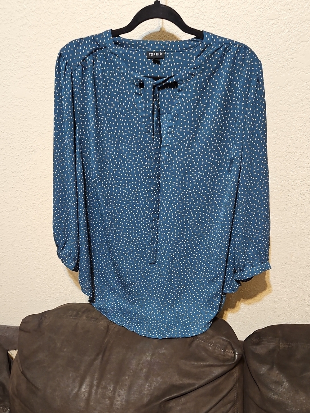torrid Teal Blue Dot Tie-Neck Blouse
